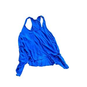 Vibrant Blue Sleeveless Ruched Tank Top with Tie Front